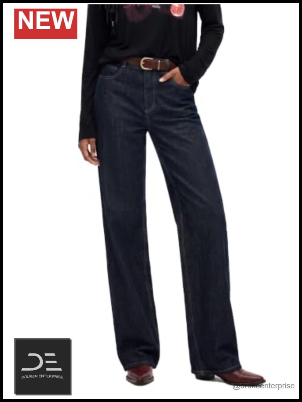 Mid Rise Straight Leg Jeans for Women Cotton Denim
